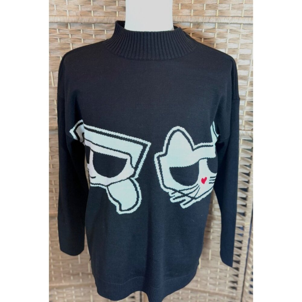 Karl Lagerfeld Paris Womens Black Graphic Sweater L